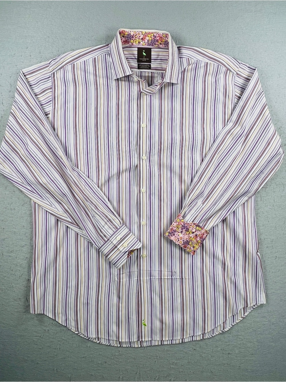 Tailorbyrd Men's XL Striped Dress Shirt Floral Cuff Detail Button Up